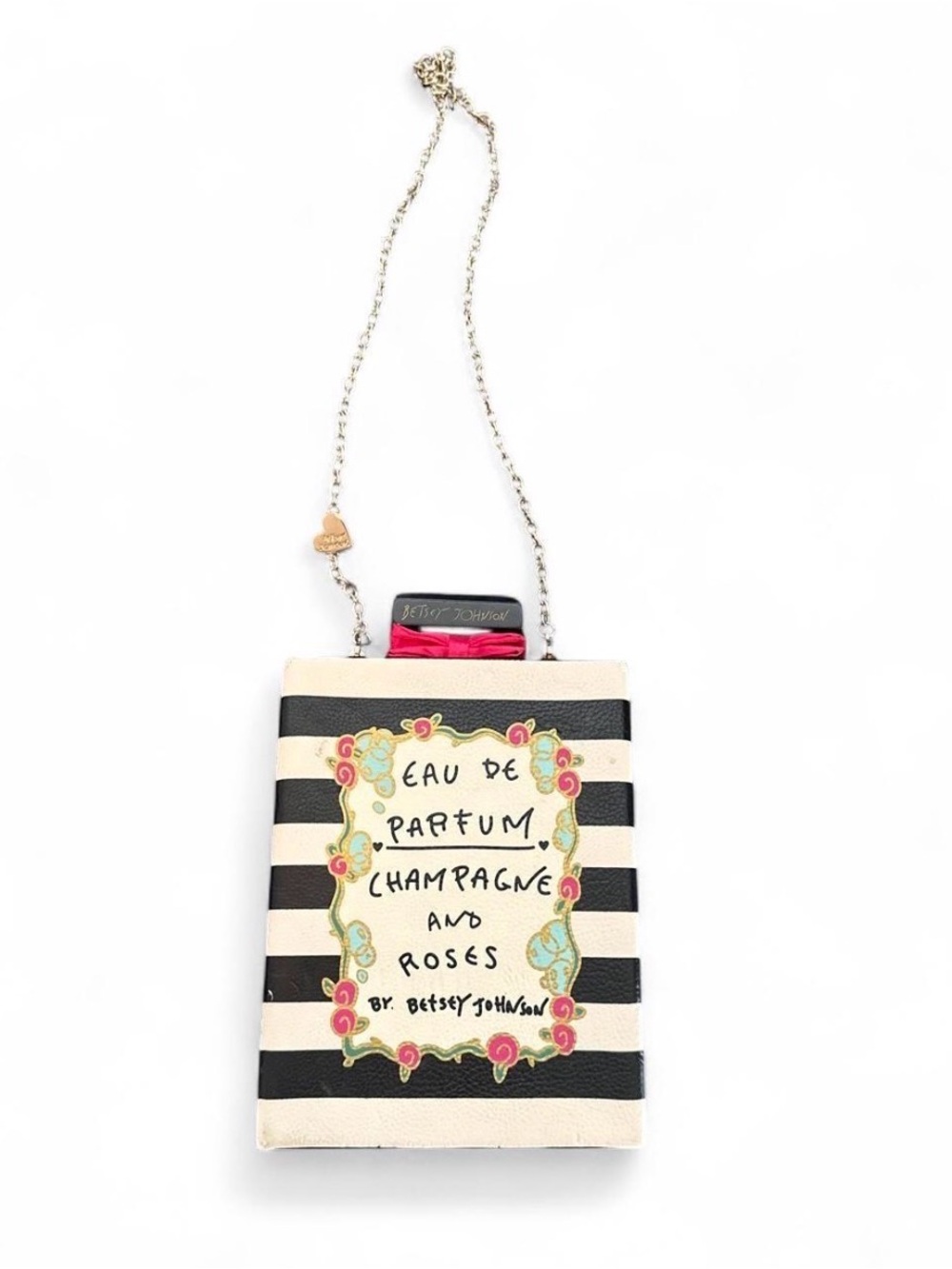 Betsey Johnson Black & Cream Striped Perfume Bottle Bag